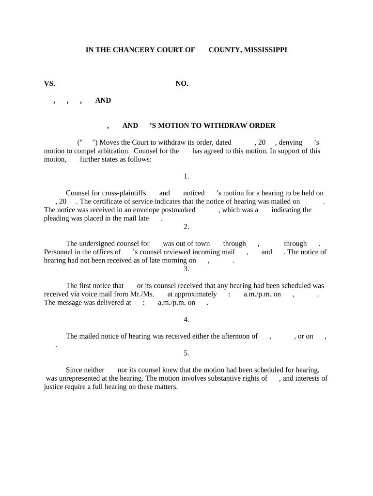 Motion Withdraw Order  Form
