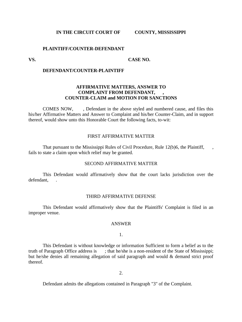 Answers Counterclaim Form