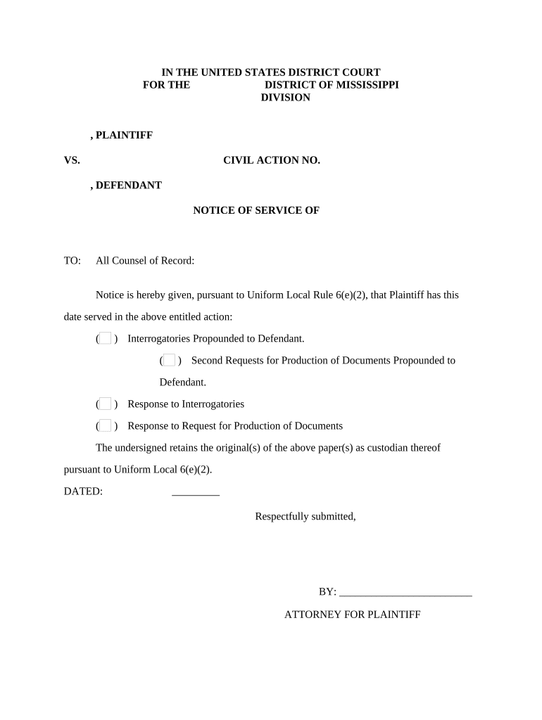 Notice of Service Mississippi  Form