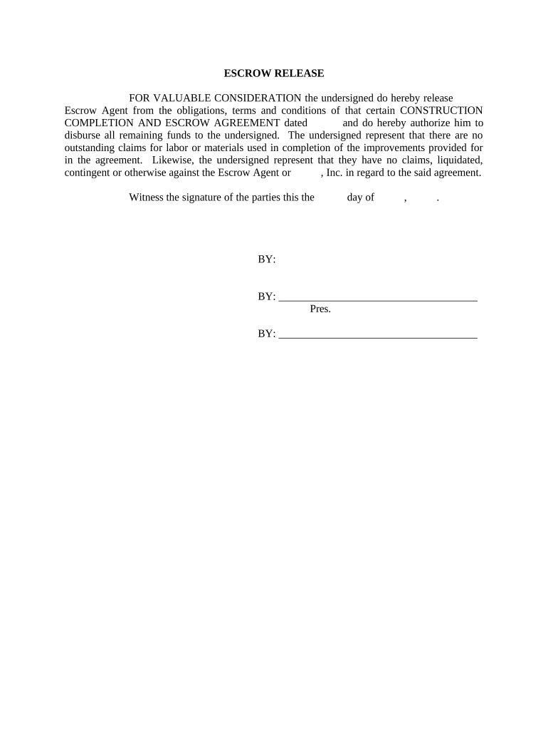 Escrow Release Mississippi  Form
