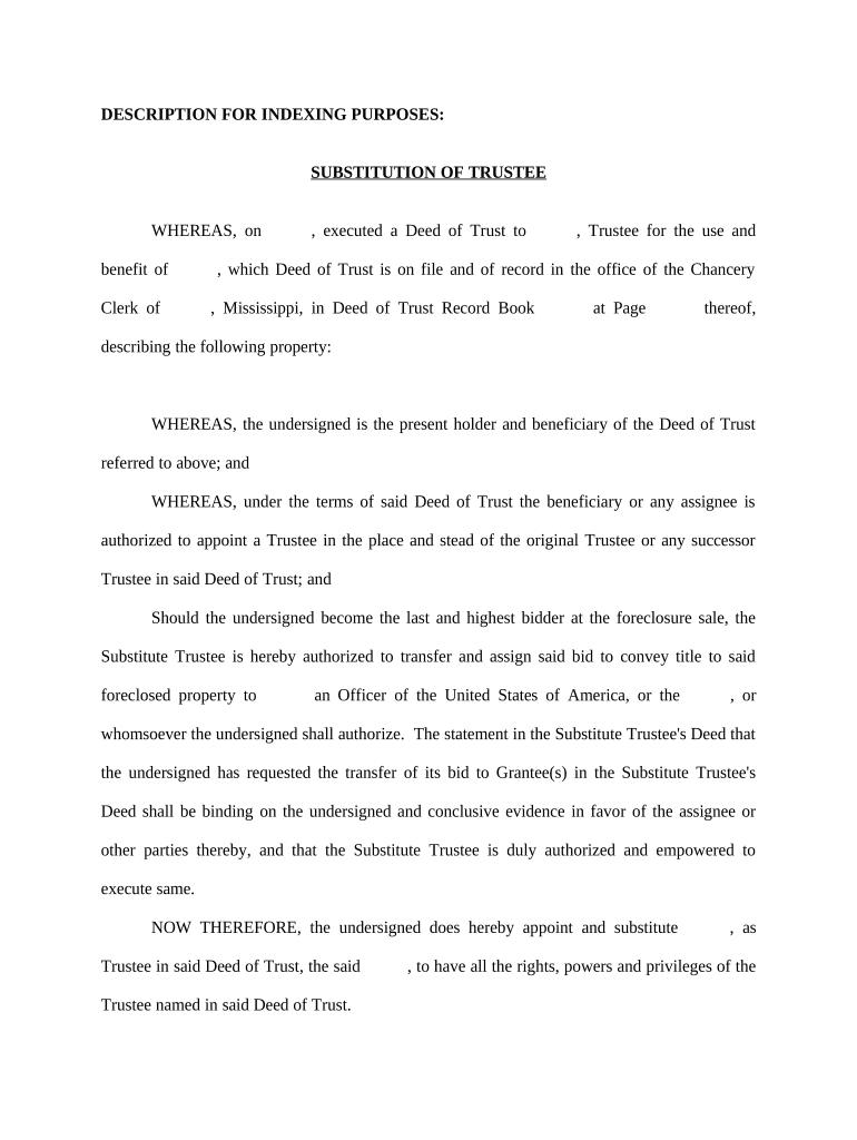 Substitution of Trustee Mississippi  Form