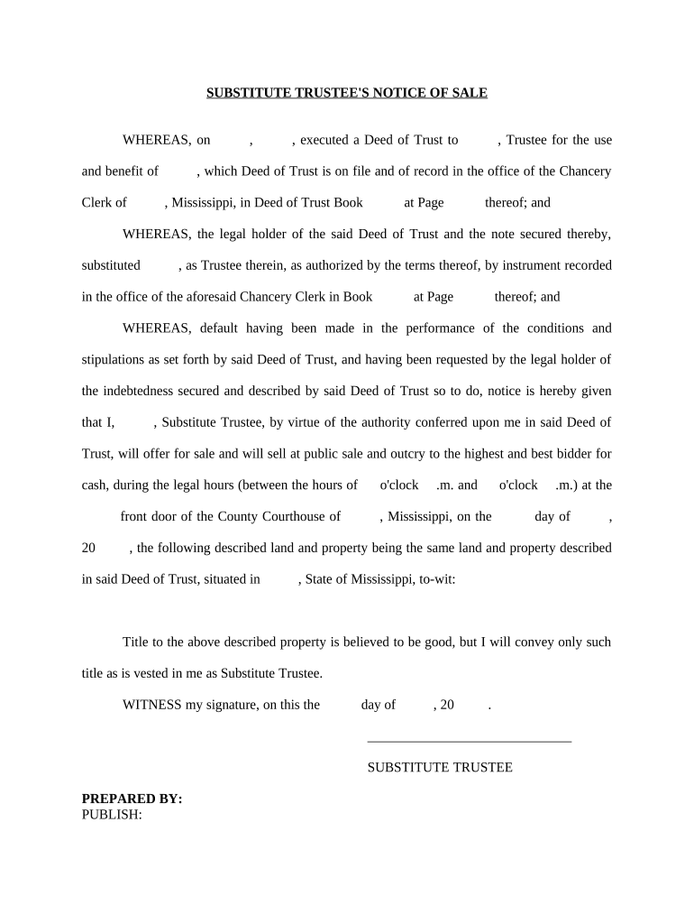 Substitution of Trustee and Notice of Sale Mississippi  Form