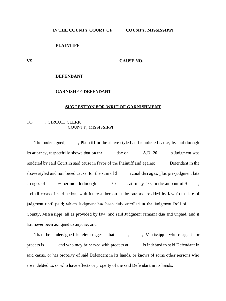 Mississippi Garnishment  Form