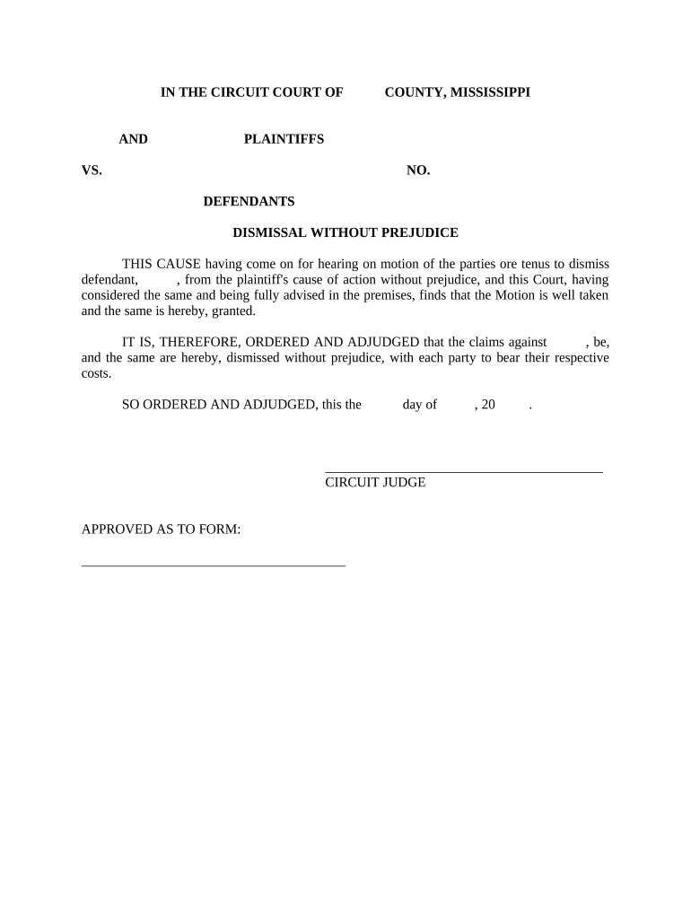 Mississippi Dismissal  Form