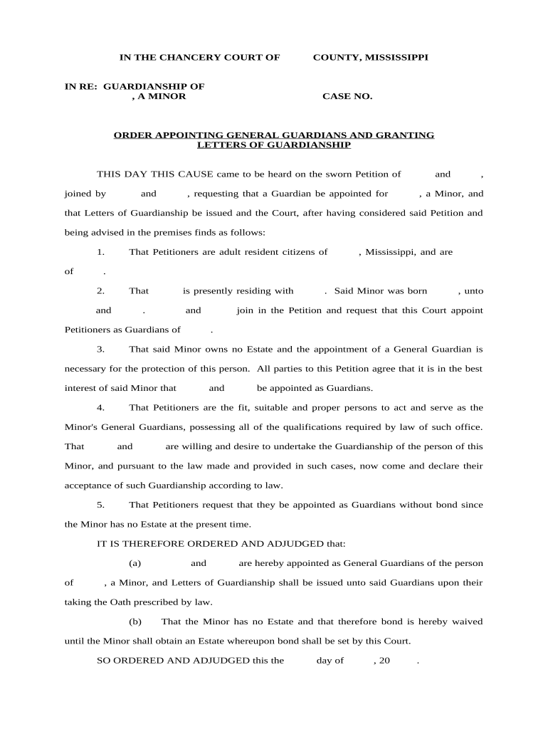 Order Appointing Guardian Mississippi  Form