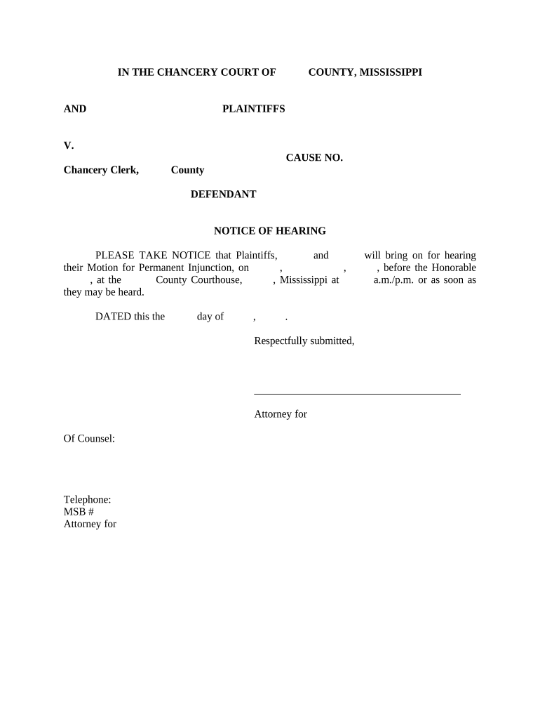 Mississippi Injunction  Form
