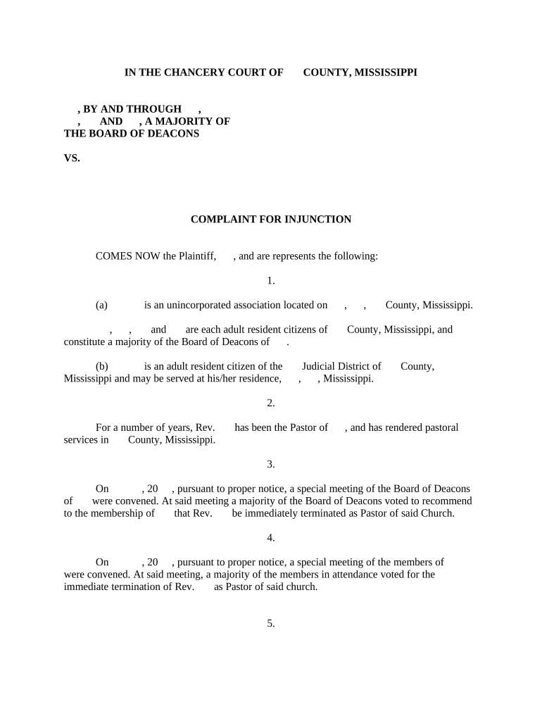 Complaint for Injunction Mississippi Form