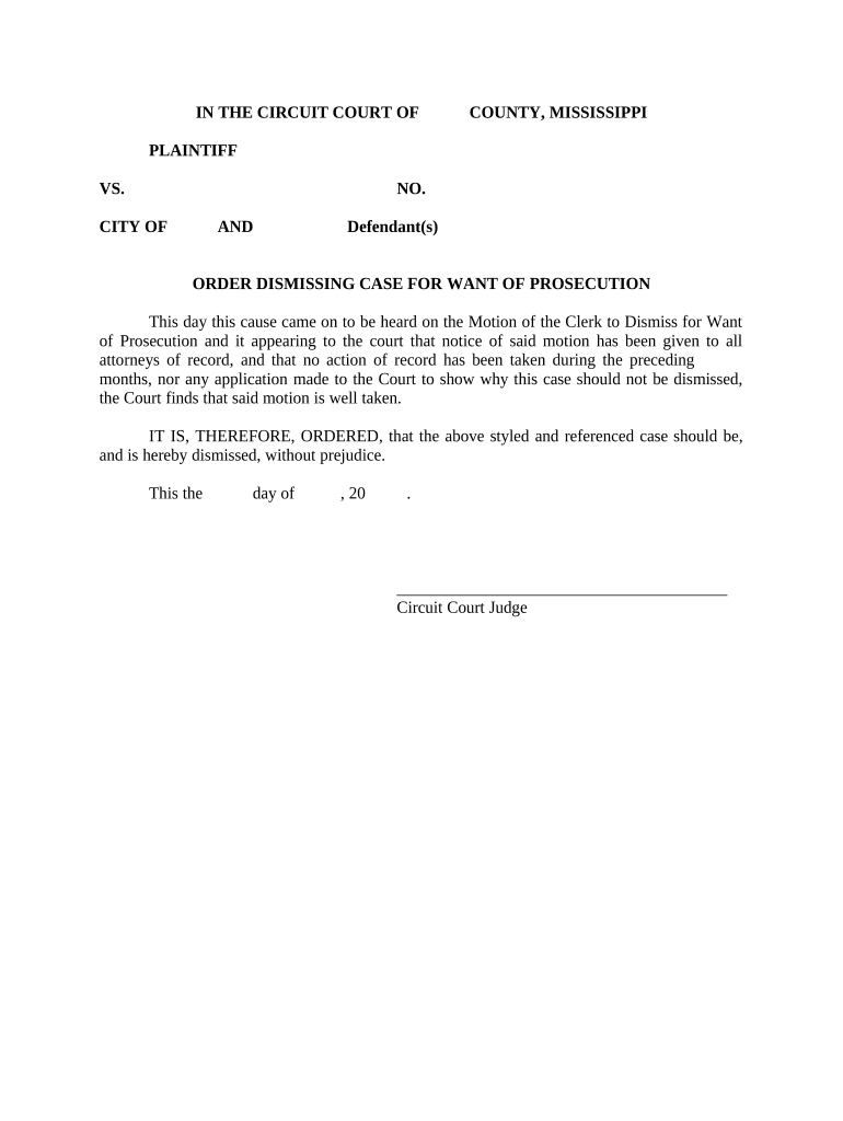 Mississippi Dismissing Case Order  Form