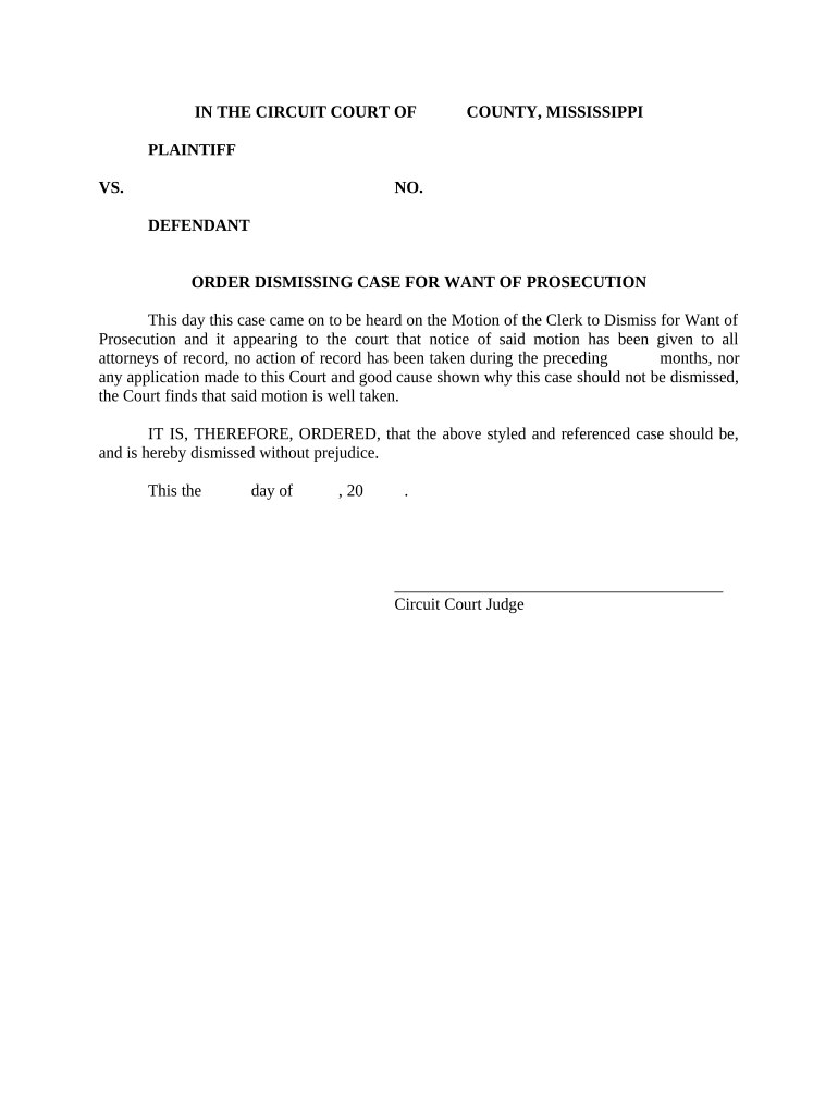Order Dismissing Case Mississippi  Form