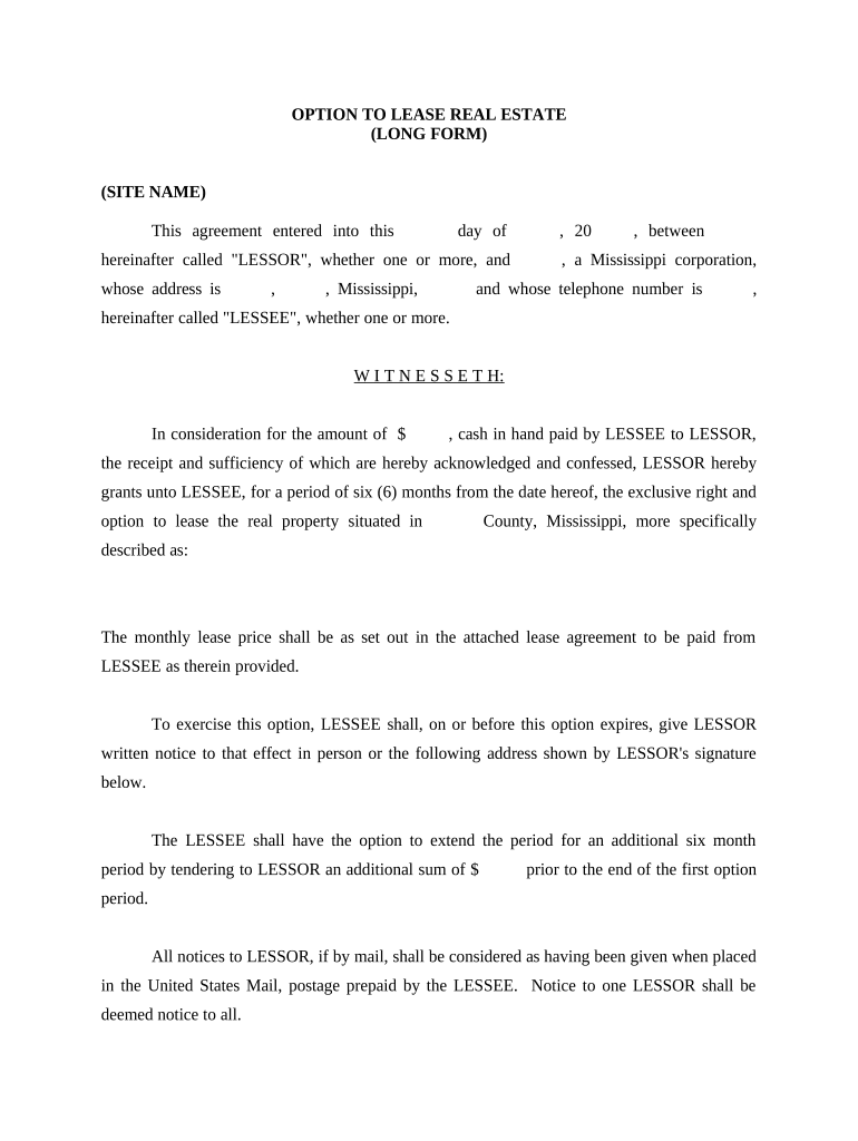 Mississippi Real Estate Form