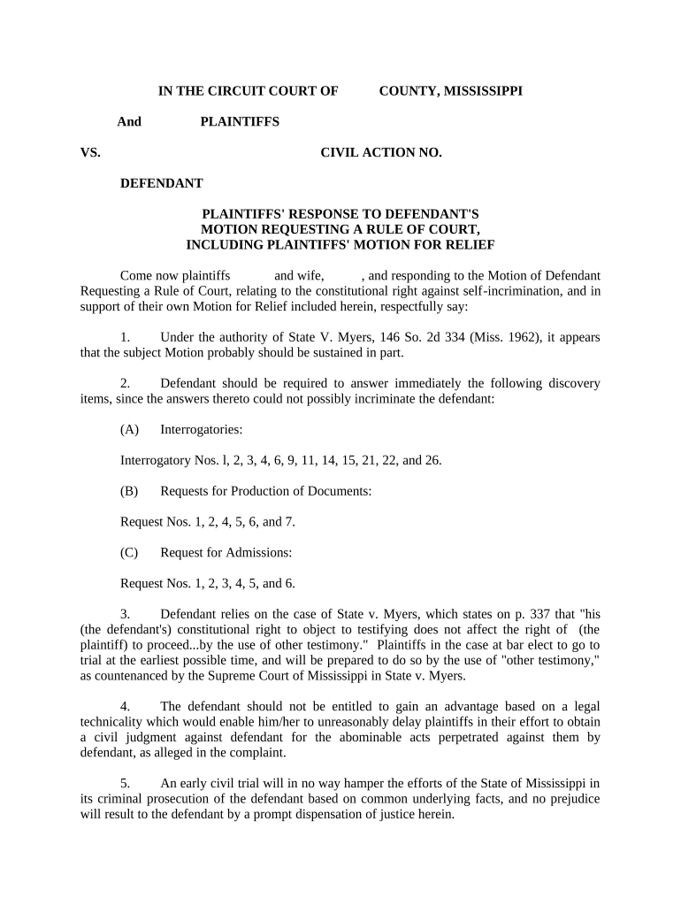 Response Motion Template  Form