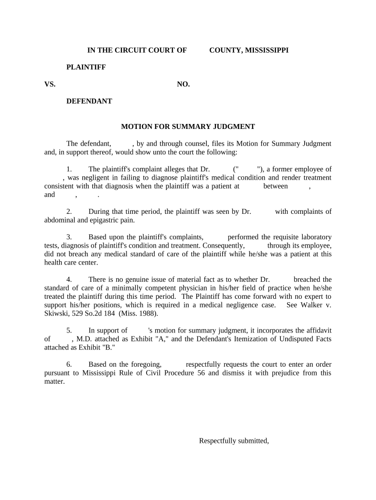 Motion Summary Judgment Order  Form