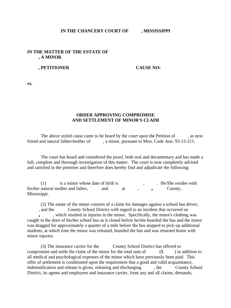 Settlement Minor  Form