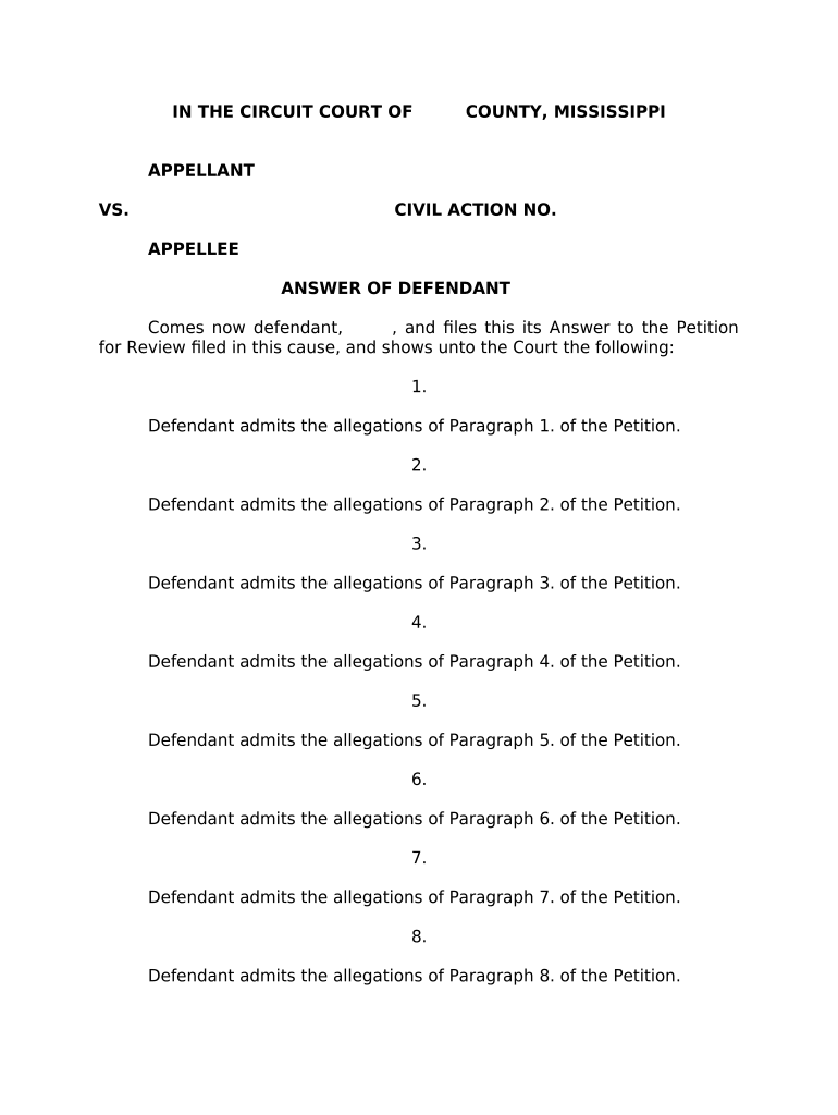 Answer Defendant Sample  Form