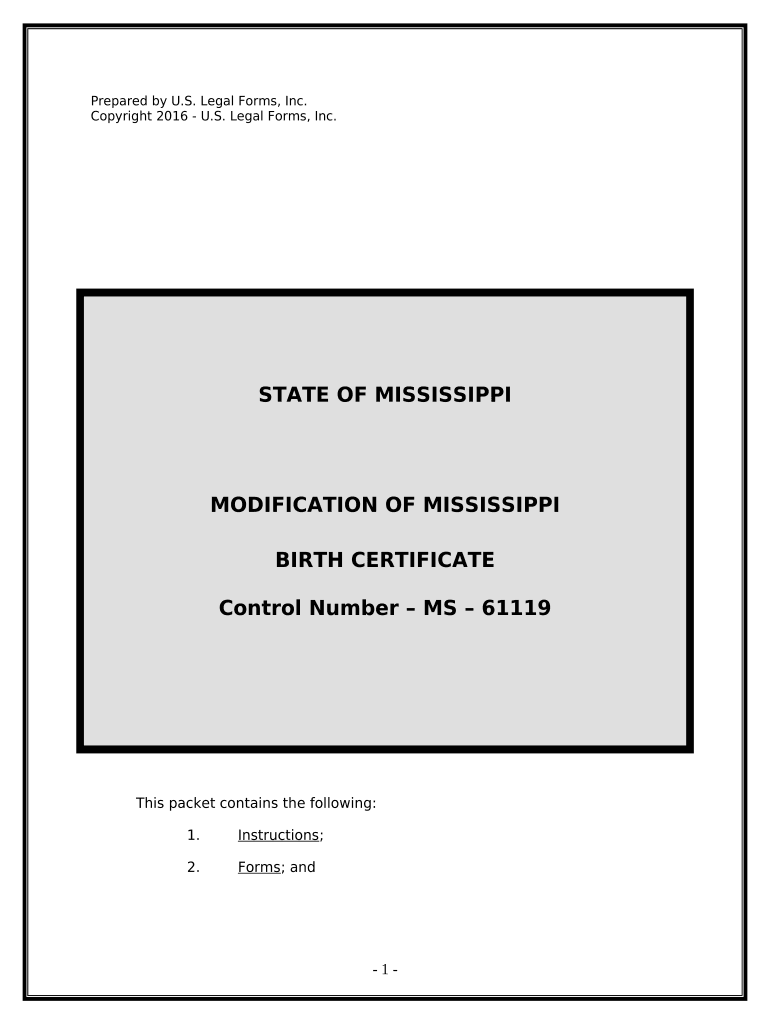 Birth Certificate Modification Package Mississippi  Form