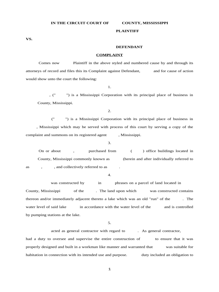 Complaint Mississippi  Form