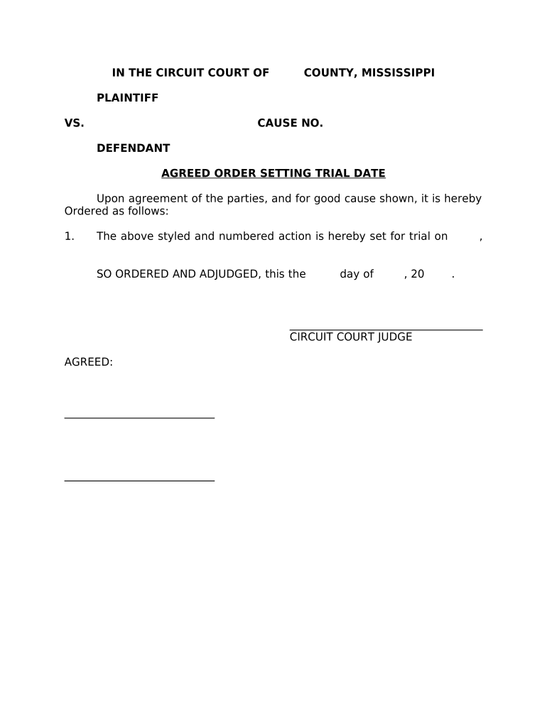 Order Setting Trial  Form