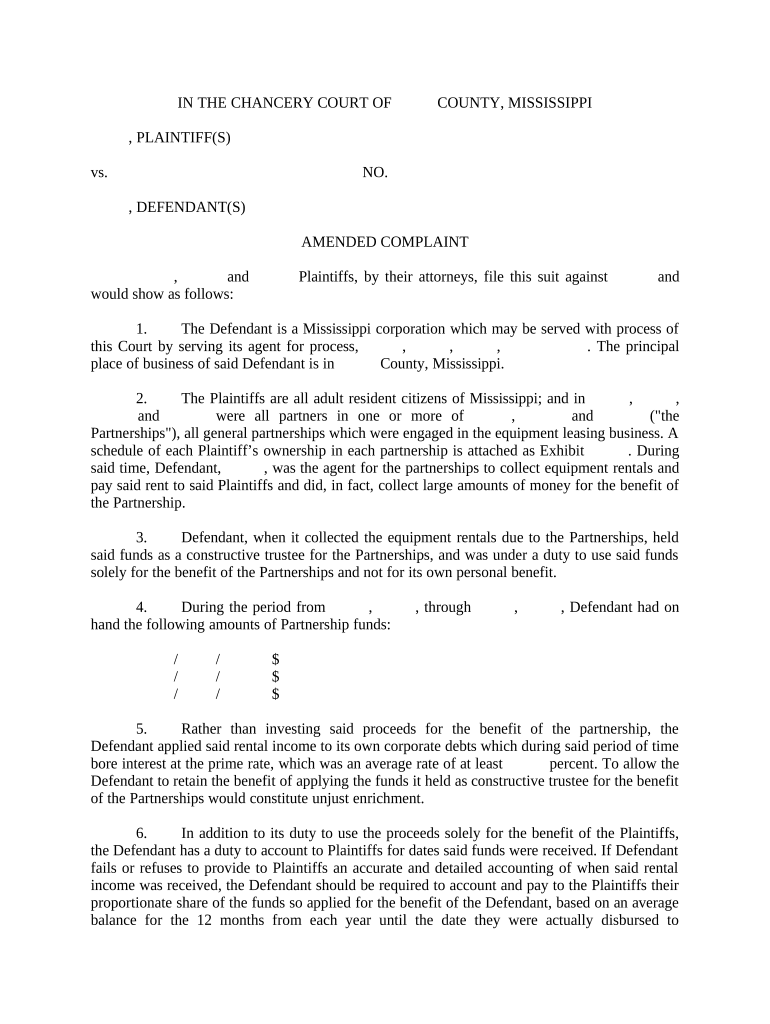 Mississippi Amended Complaint  Form