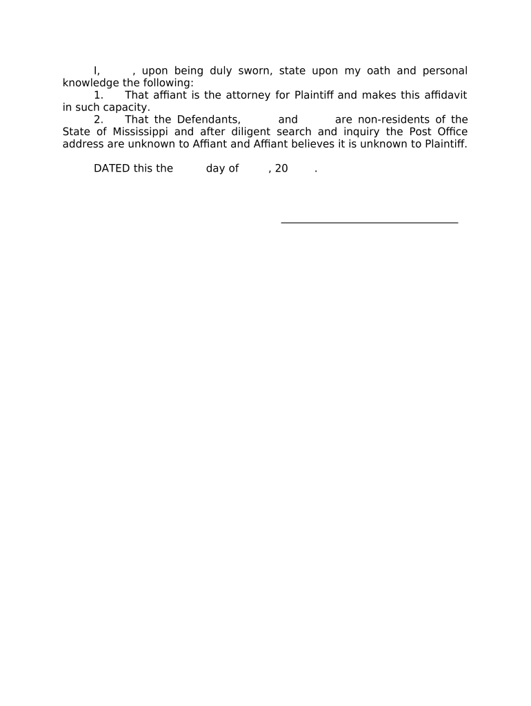Affidavit for Nonresident Status Mississippi  Form