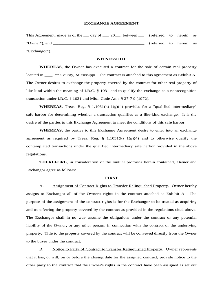 Tax Exchange Agreement Mississippi  Form
