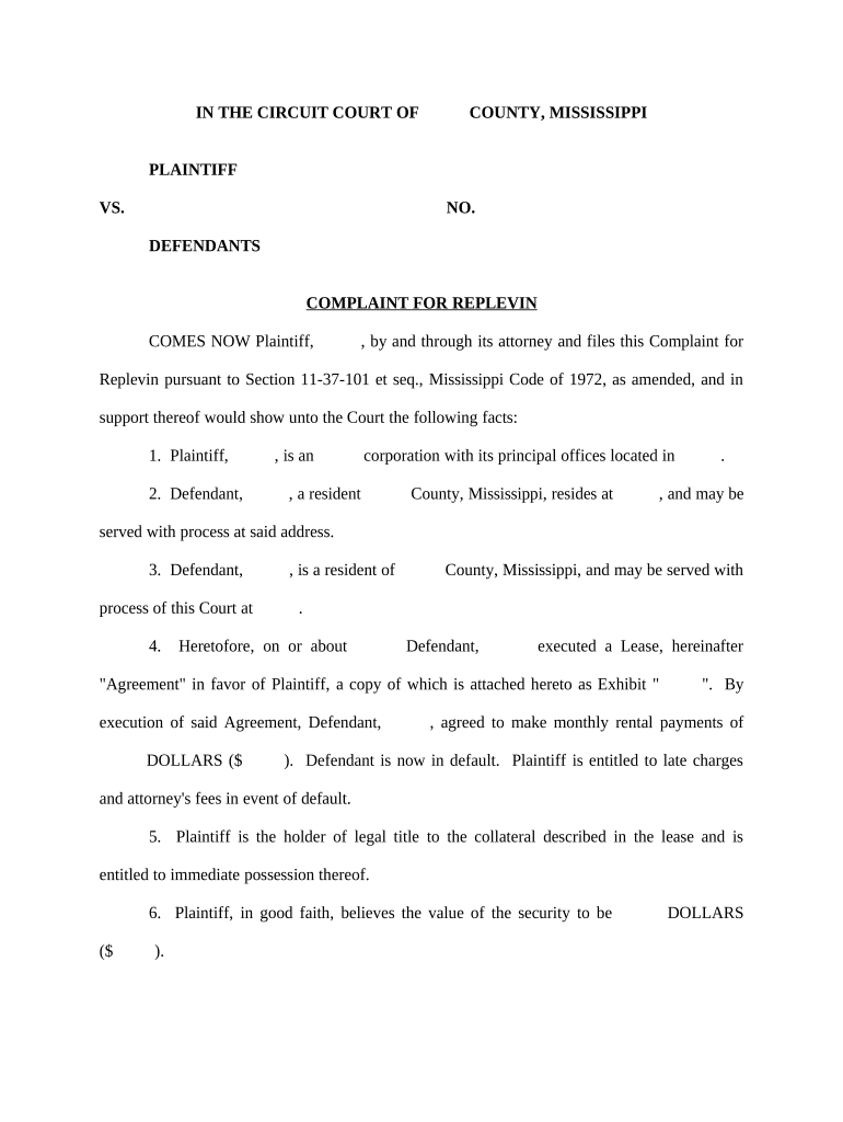 Mississippi Repossession  Form