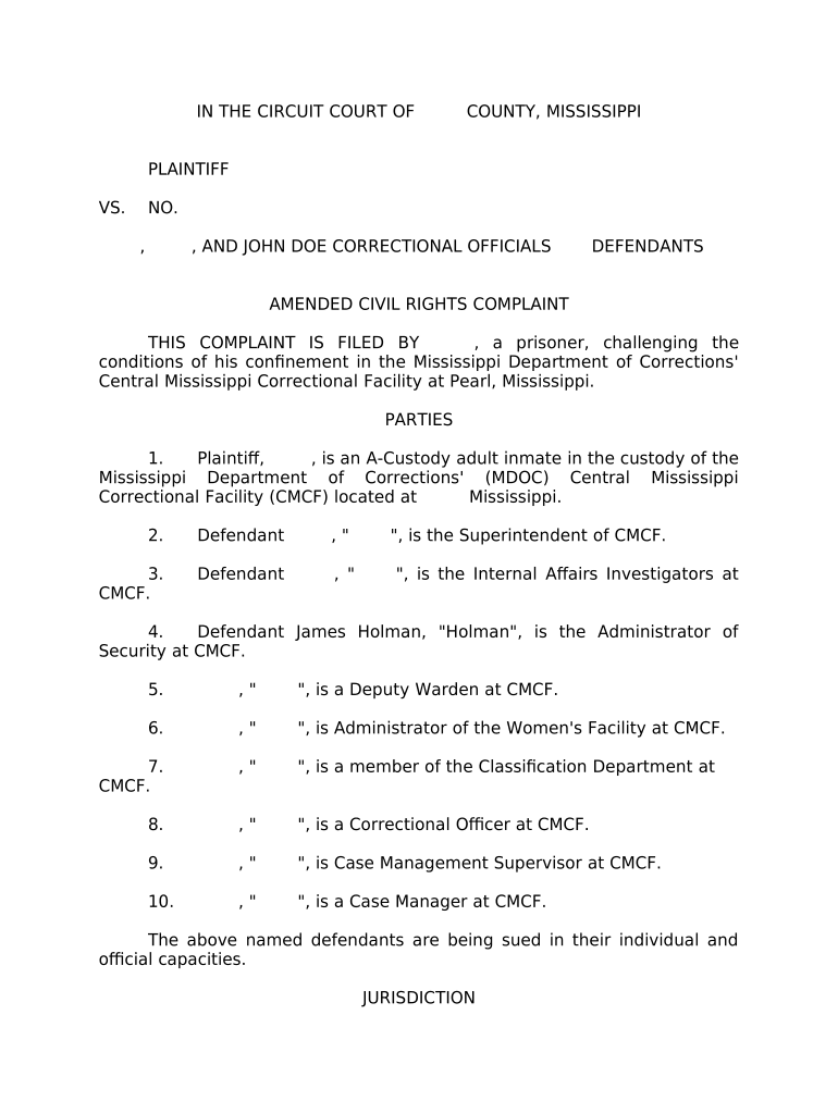 Mississippi Civil Complaint  Form