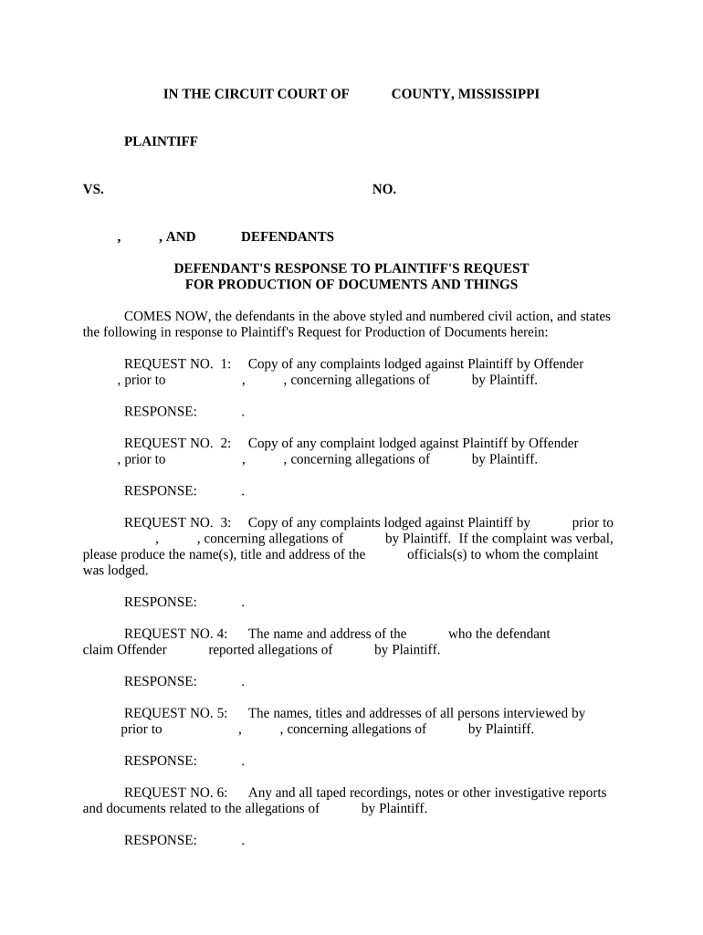 Plaintiff Request Production  Form