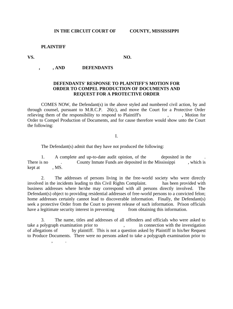 Response Motion Template  Form