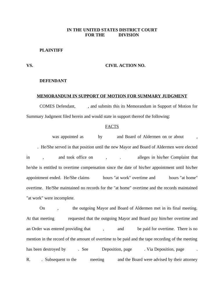 Motion Summary Judgment Mississippi  Form