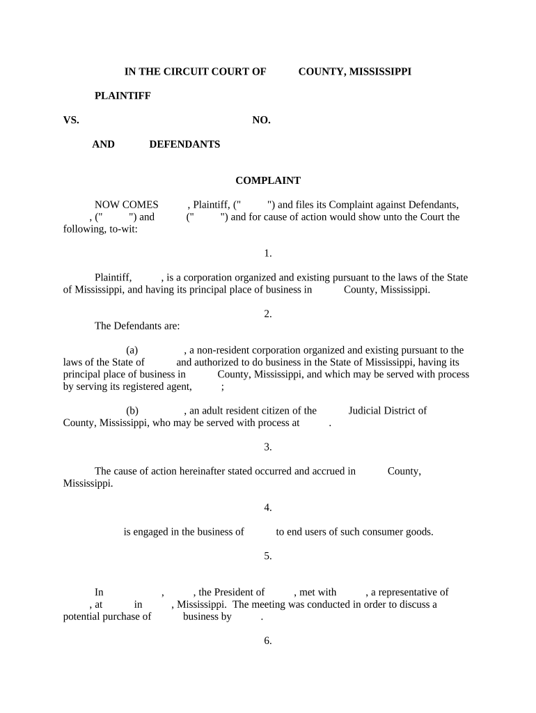 Complaint Mississippi  Form