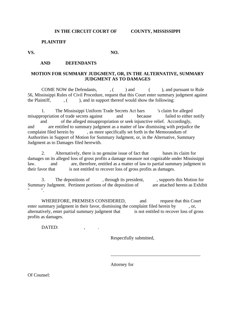 Motion Summary Judgment PDF  Form