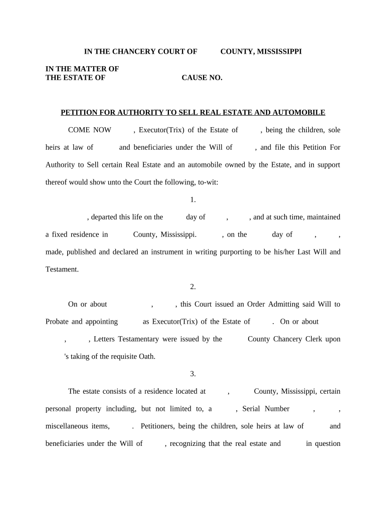 Petition Sell Real Estate  Form