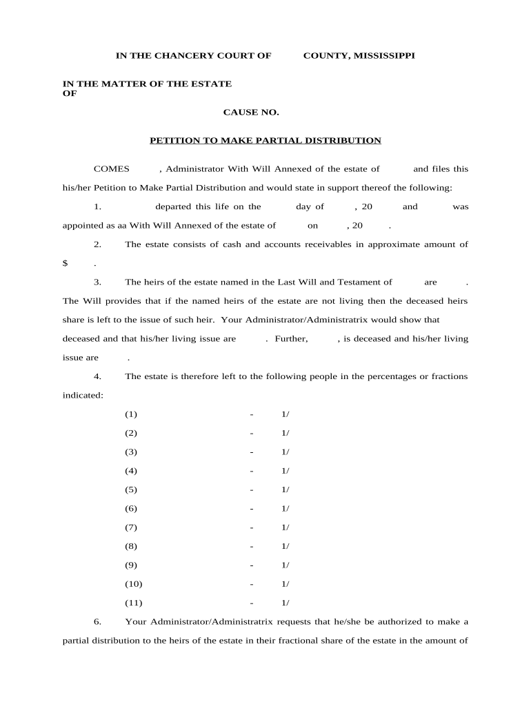 Petition to Make Partial Distribution Mississippi  Form