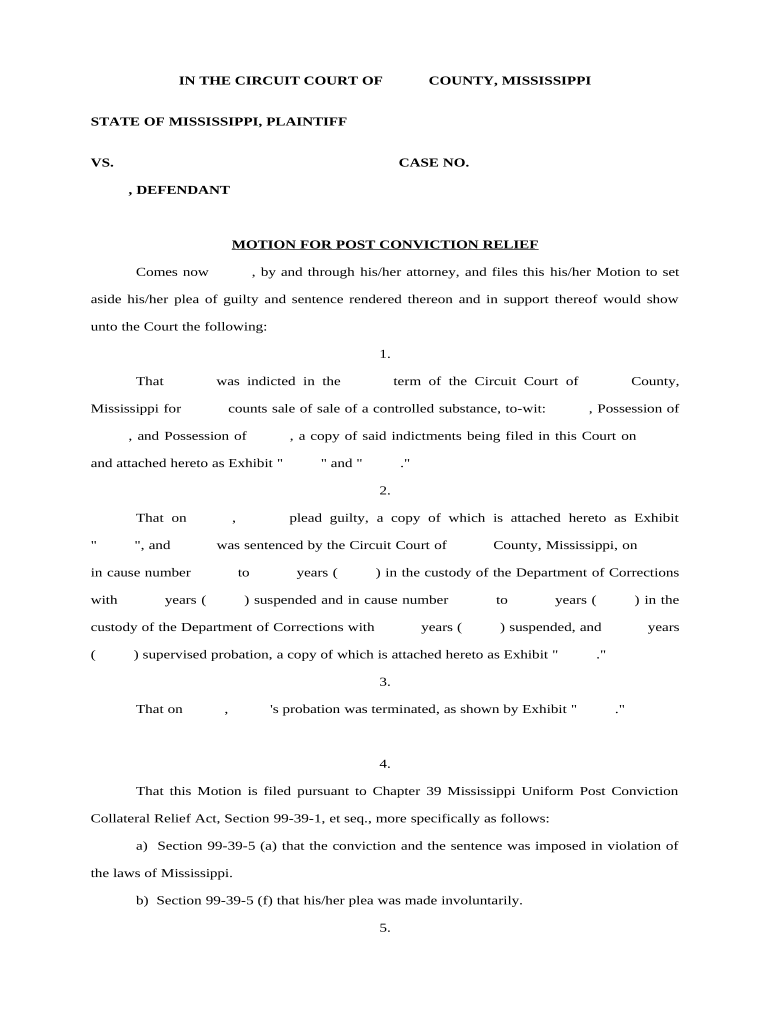 Post Conviction Relief Application  Form