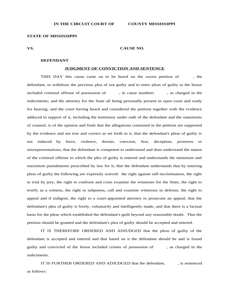 Mississippi Judgment  Form