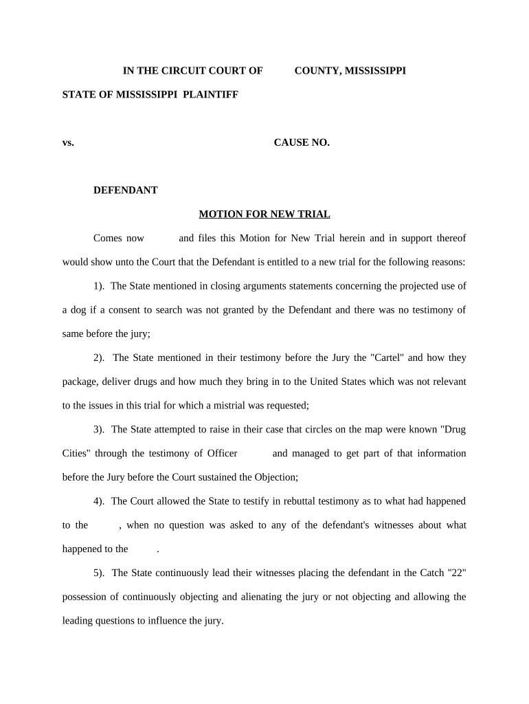 Motion New Trial Sample  Form