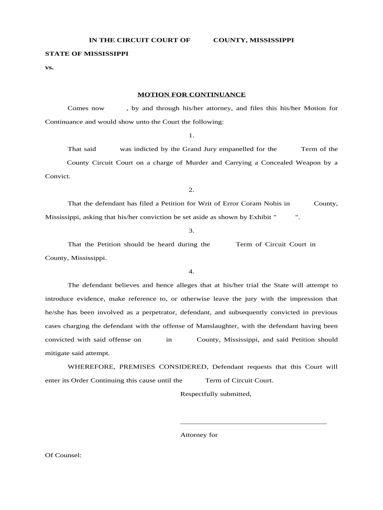 Mississippi Motion Continuance  Form
