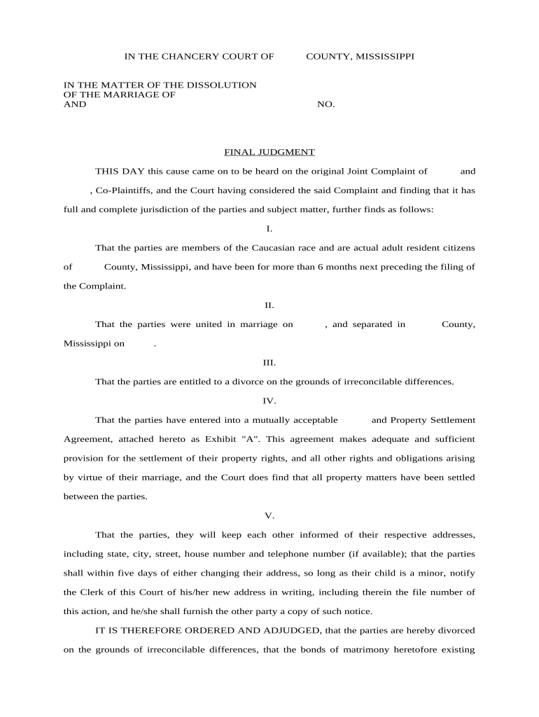 Mississippi Divorce  Form