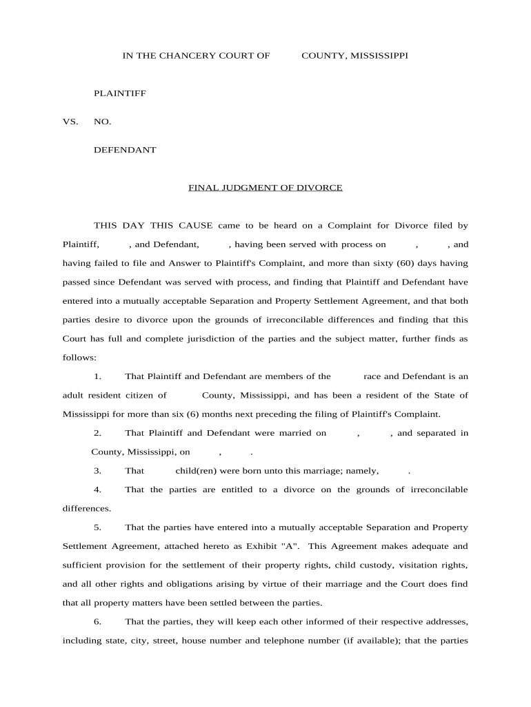 Final Judgment Divorce  Form