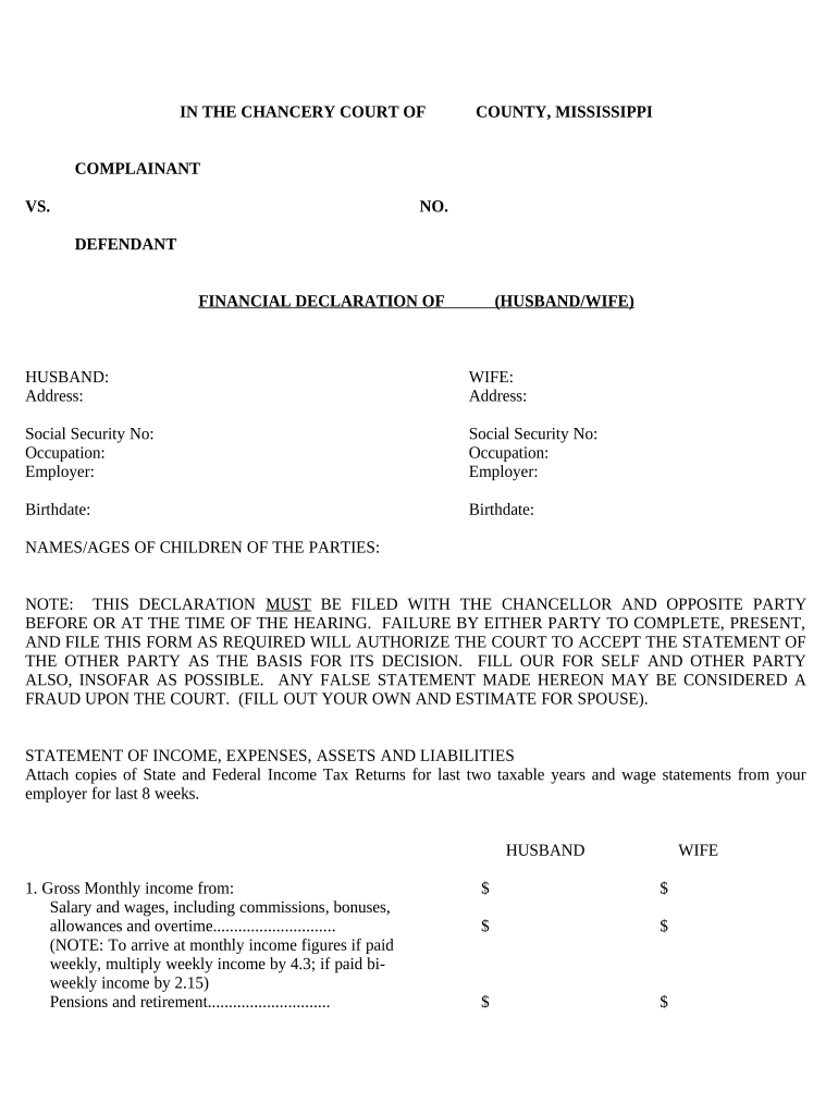 Financial Declaration Mississippi  Form