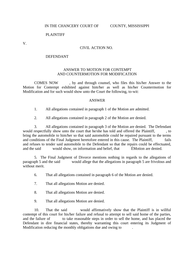 Mississippi Motion Contempt  Form