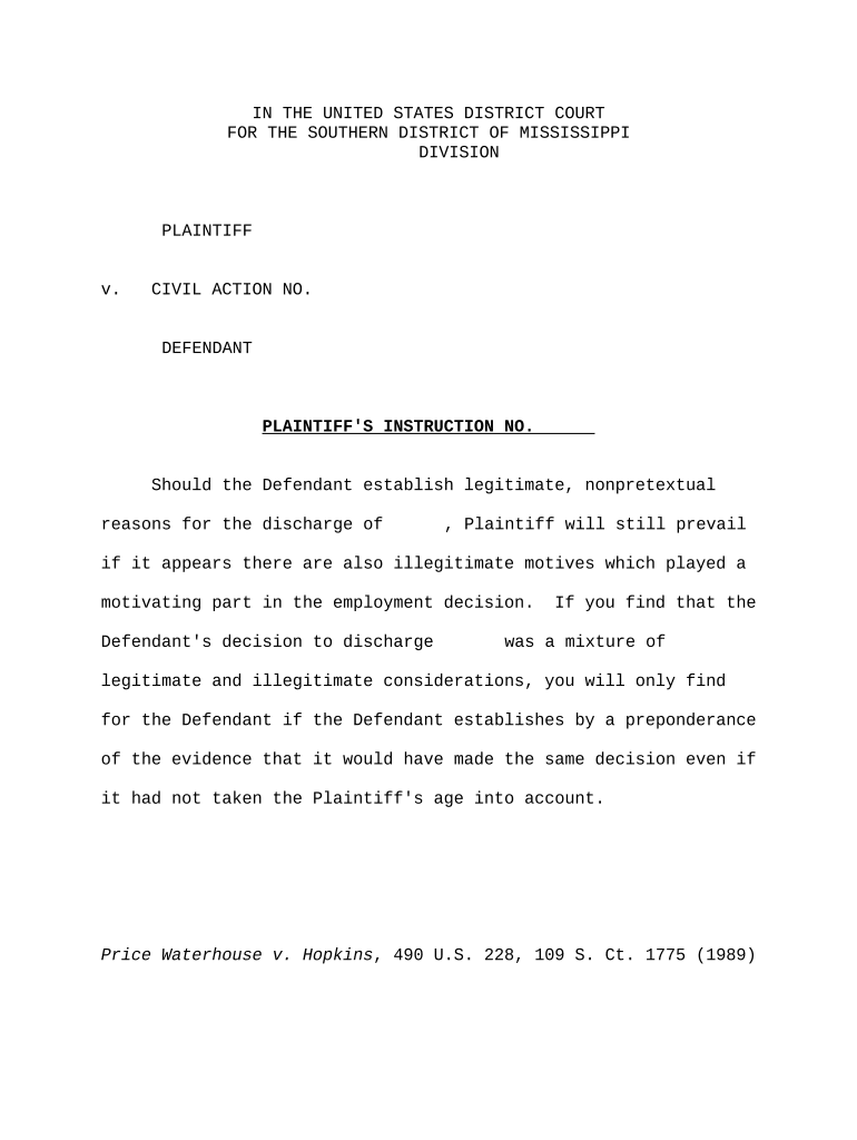 Jury Instruction Motives for Discharge Age Discrimination Mississippi  Form