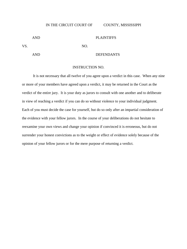 Jury Instruction Courts Instruction 9 Member Verdict Mississippi  Form