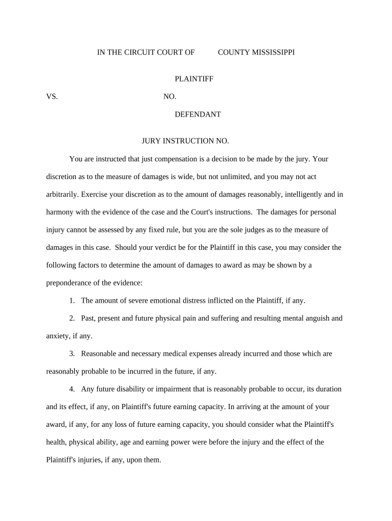 Jury Instruction Actual Damages Elements Mississippi  Form