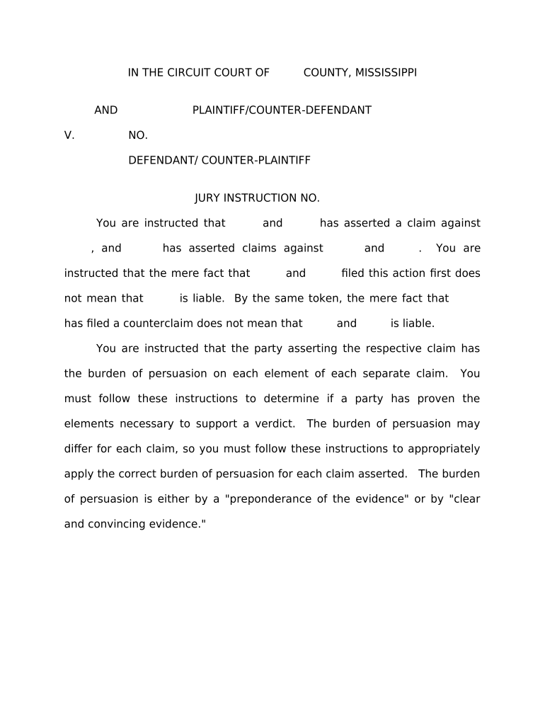 Jury Instruction Burden of Proof Cross Claims Mississippi  Form