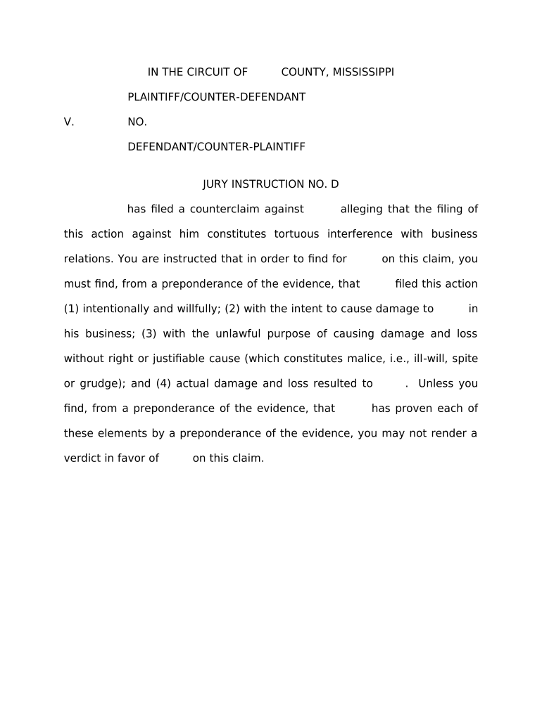 Jury Instruction Interference with Business Relations Mississippi  Form