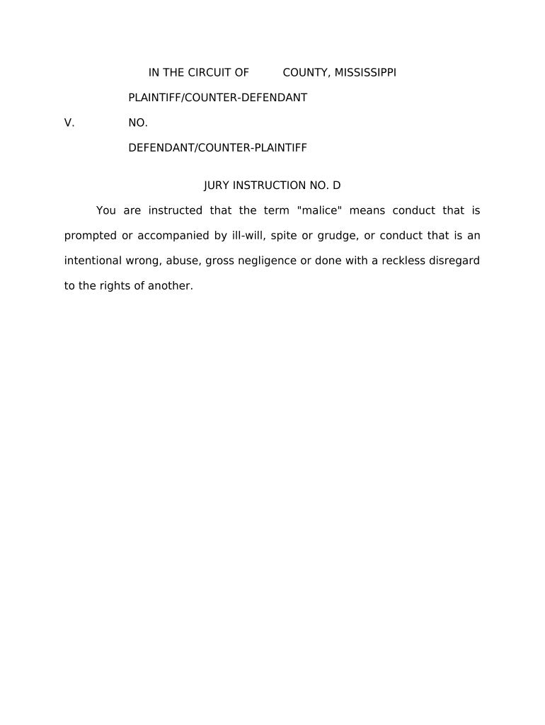 Jury Instruction Malice Mississippi  Form