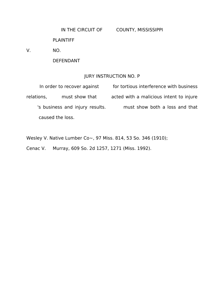 Jury Instruction Interference with Business Mississippi  Form