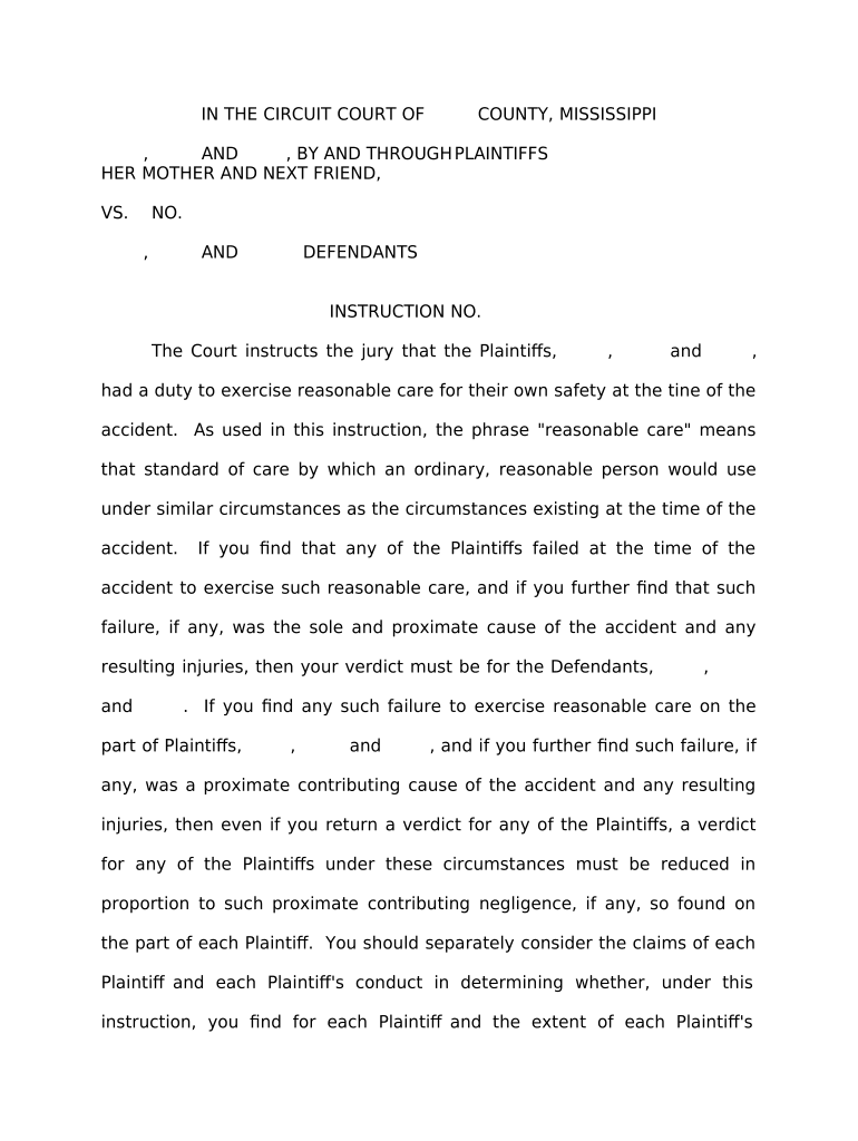 Jury Instruction Contributory Negligence for Minor Mississippi  Form