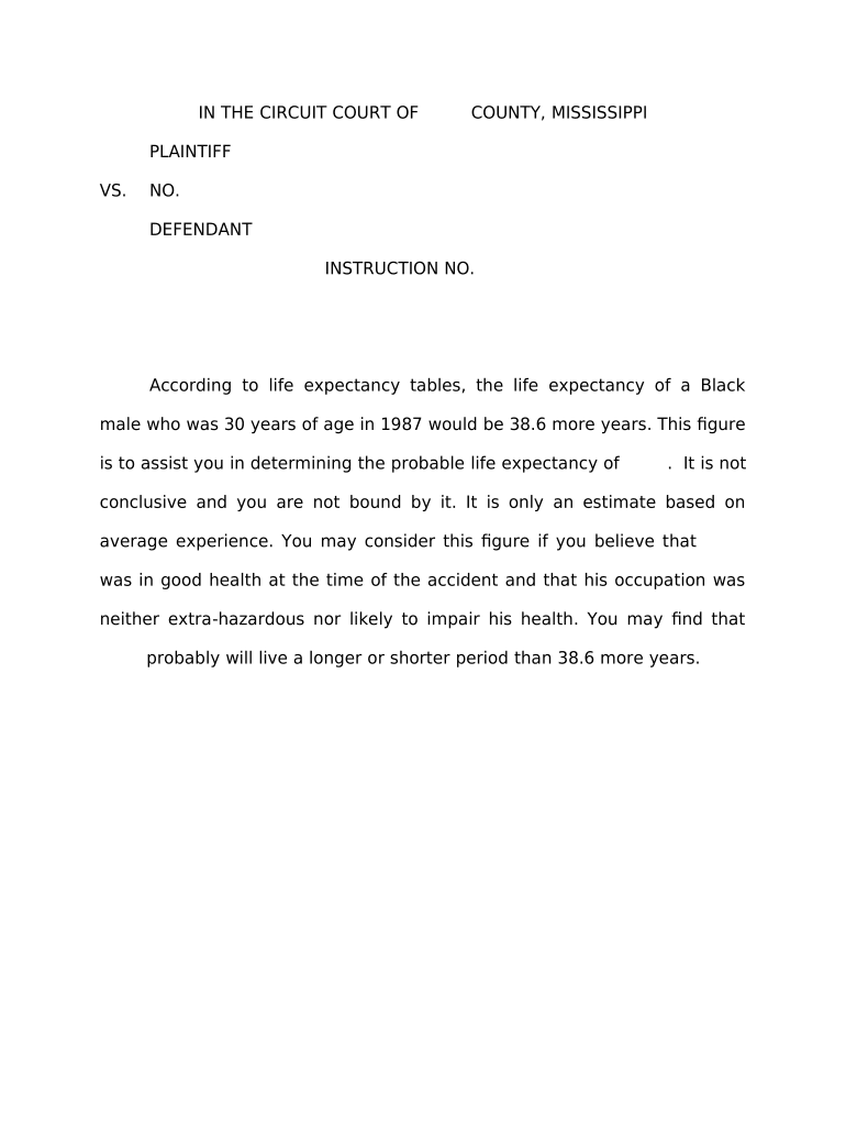 Jury Instruction Life Expectancy Mississippi  Form